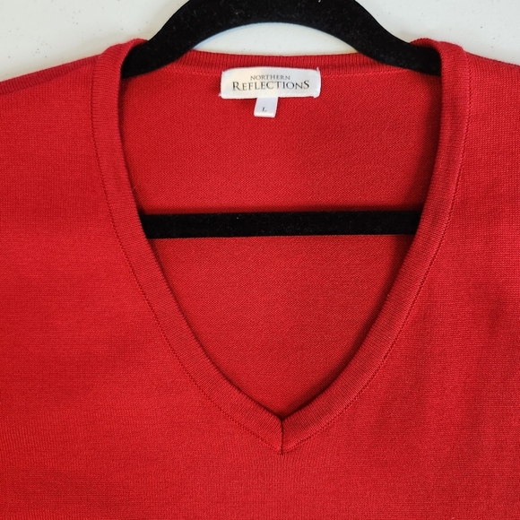 Northern Reflections Red V-Neck Long Sleeve Sweater Classic Basic Capsule Office - Picture 4 of 8